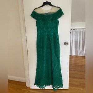 Tadashi Shoji Green Lace Full Length Gown